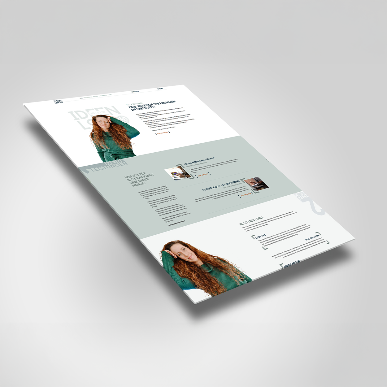 Perspektivische Ansicht eines technisch anspruchsvollen Webdesign für einen freundlichen One-Pager.