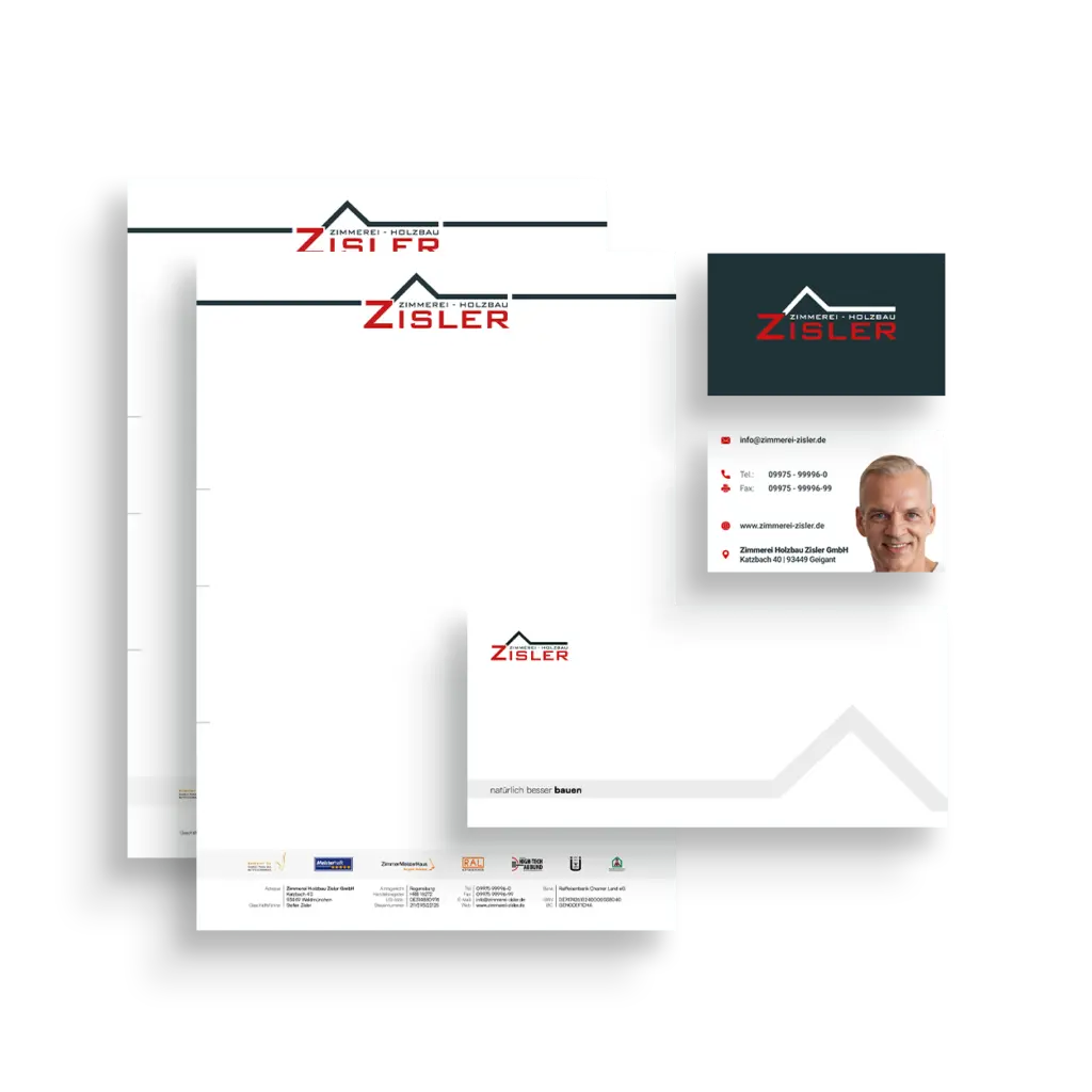 Konzeptionierung, Design und Bestellung einer Business Suite aus Briefpapier, Umschlägen, Visitenkarten und vielem mehr.