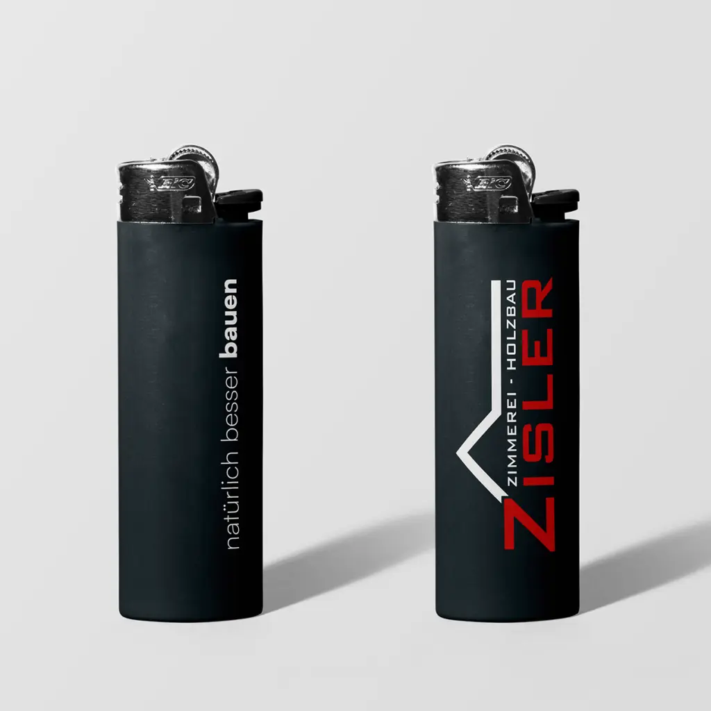 Design und Bestellung von bedruckten Feuerzeugen im Corporate Design.