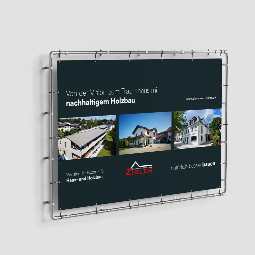 Design und Bestellung von Bauzaunbannern als Werbefläche.