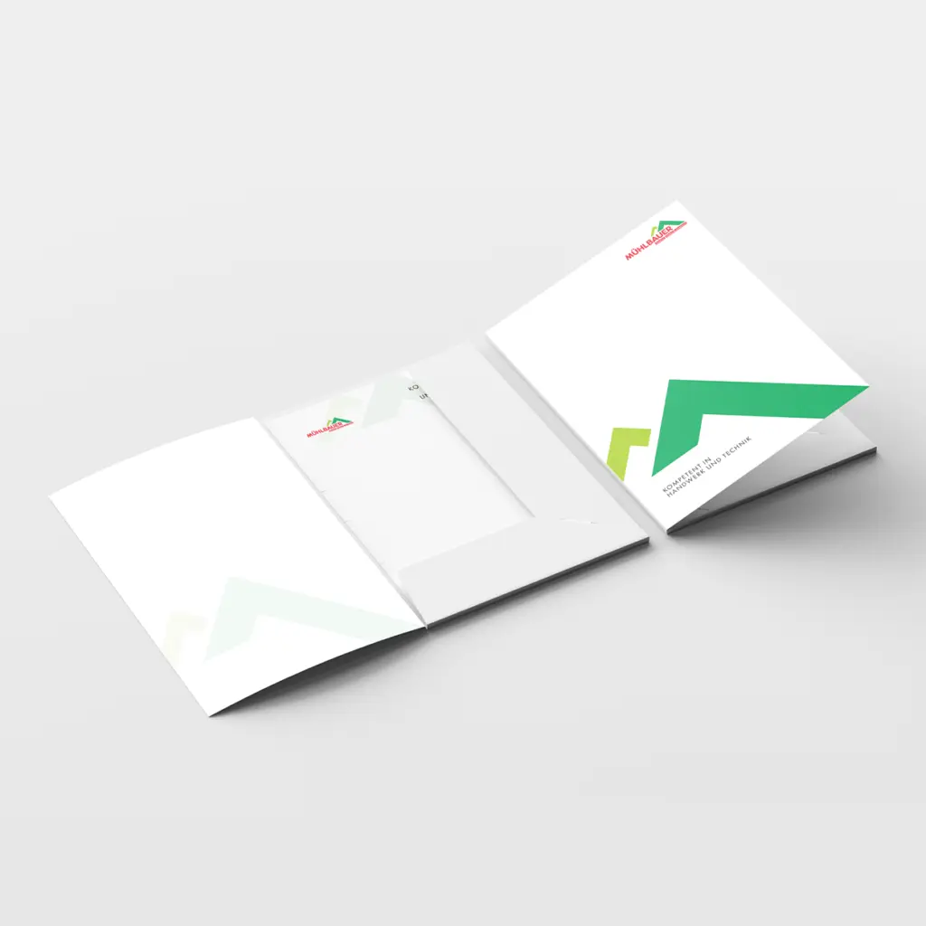 Design und Bestellung von Dokumentenmappen als Werbematerial.