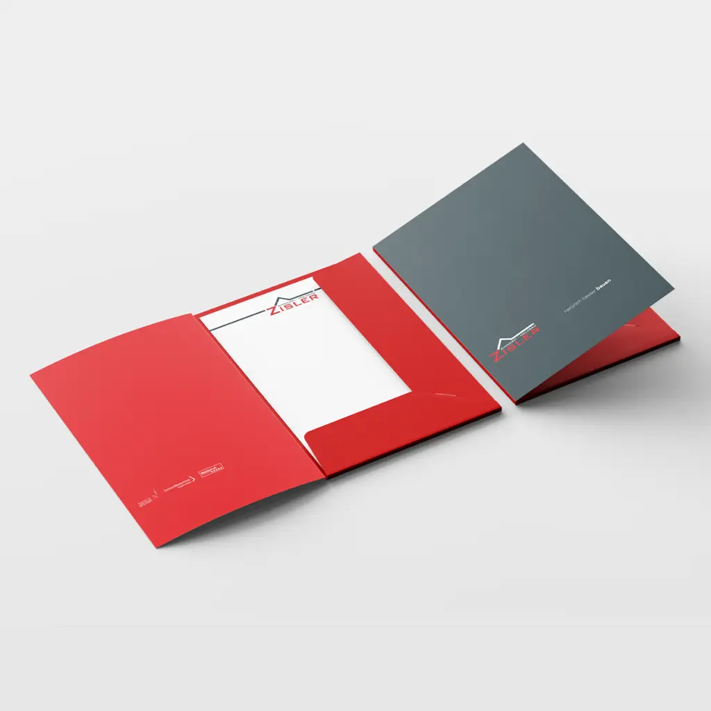 Design und Bestellung von Dokumentenmappen als Werbematerial.
