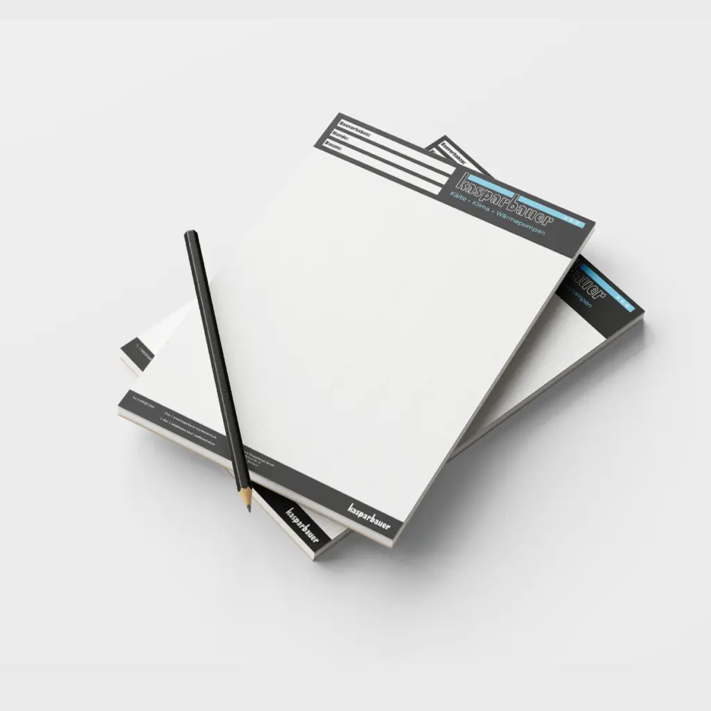 Design und Bestellung eines DIN A4 Schreibblocks.
