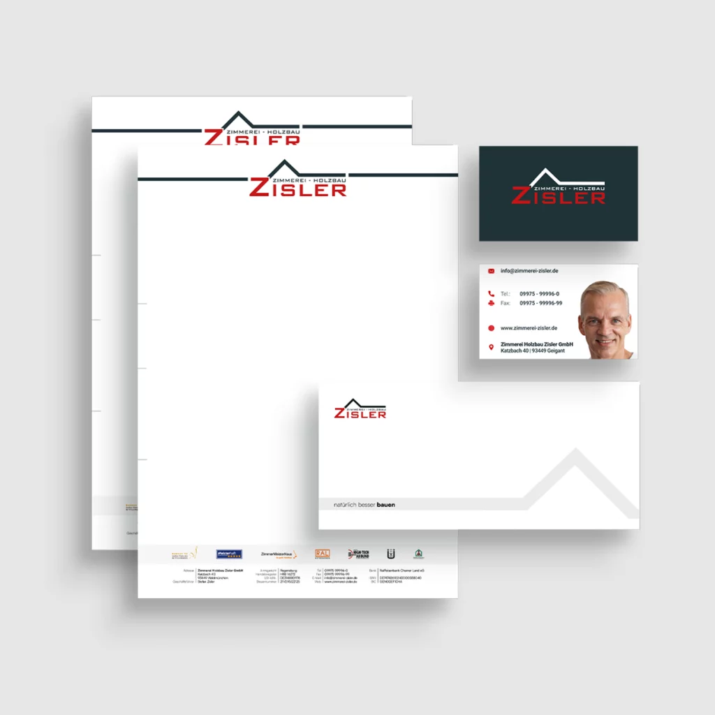 Konzeptionierung, Design und Bestellung einer Business Suite aus Briefpapier, Umschlägen, Visitenkarten und vielem mehr.